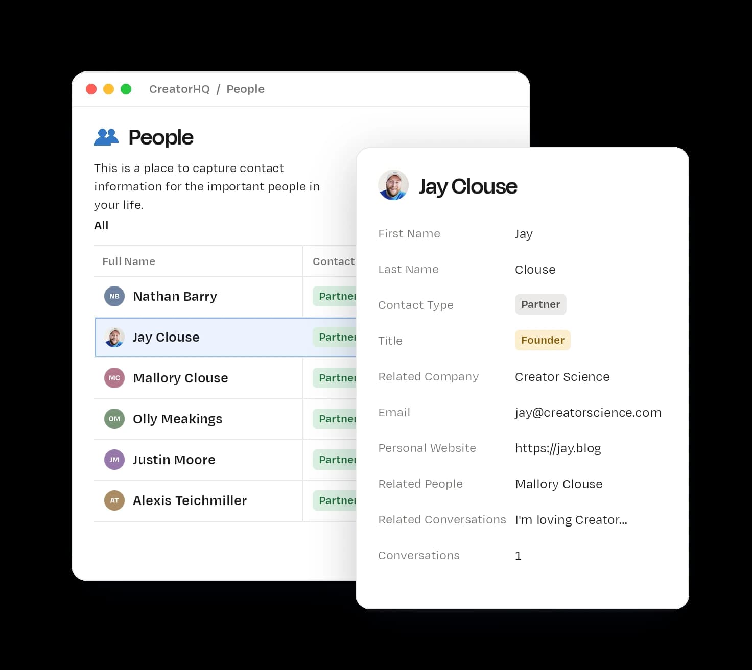 CreatorHQ's People page in Notion
