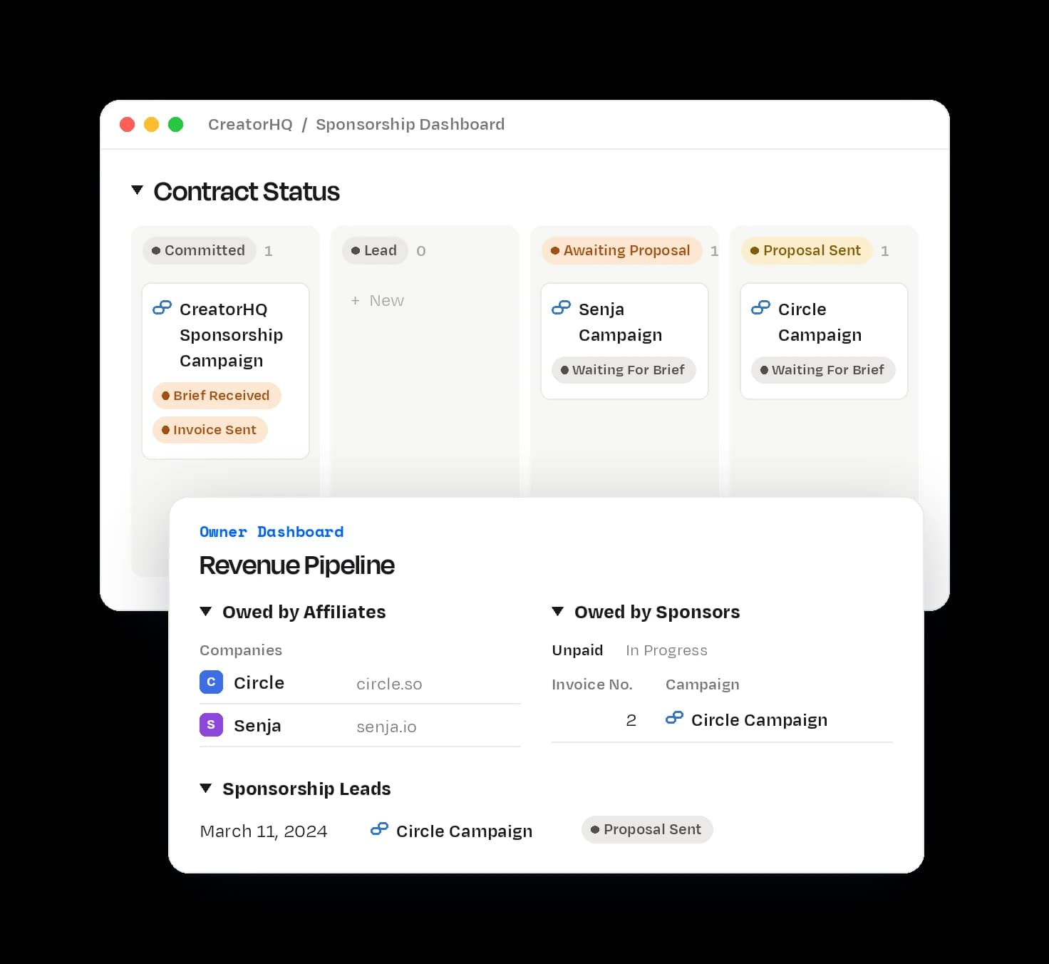 CreatorHQ's Revenue Pipeline page in Notion